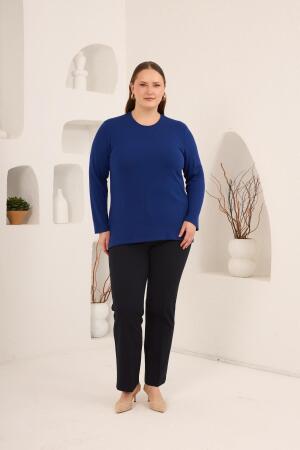 Yırtmaç Detaylı Bisiklet Yaka Kadın Büyük Beden Basic Triko Saks - 5