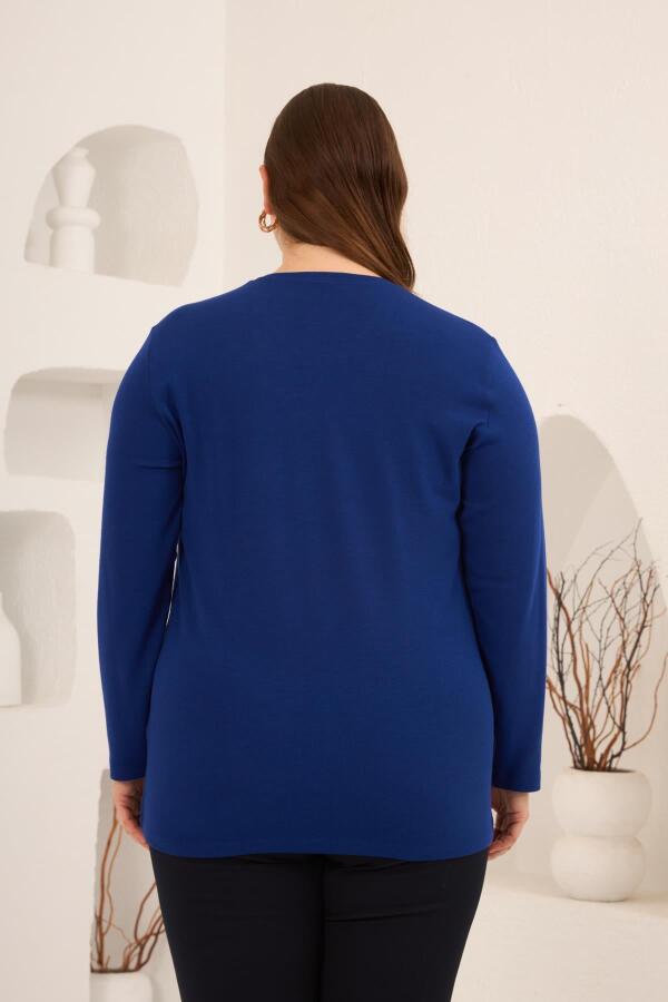 Yırtmaç Detaylı Bisiklet Yaka Kadın Büyük Beden Basic Triko Saks - 6