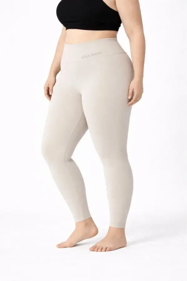 Yüksek Bel Toparlayıcı Likralı Dalgıç Spor Tayt Esnek Battal Büyük Beden - Taş - 1