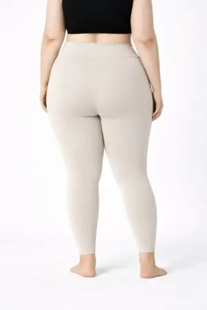 Yüksek Bel Toparlayıcı Likralı Dalgıç Spor Tayt Esnek Battal Büyük Beden - Taş - ANGELINO BuyukBedeniz (1)