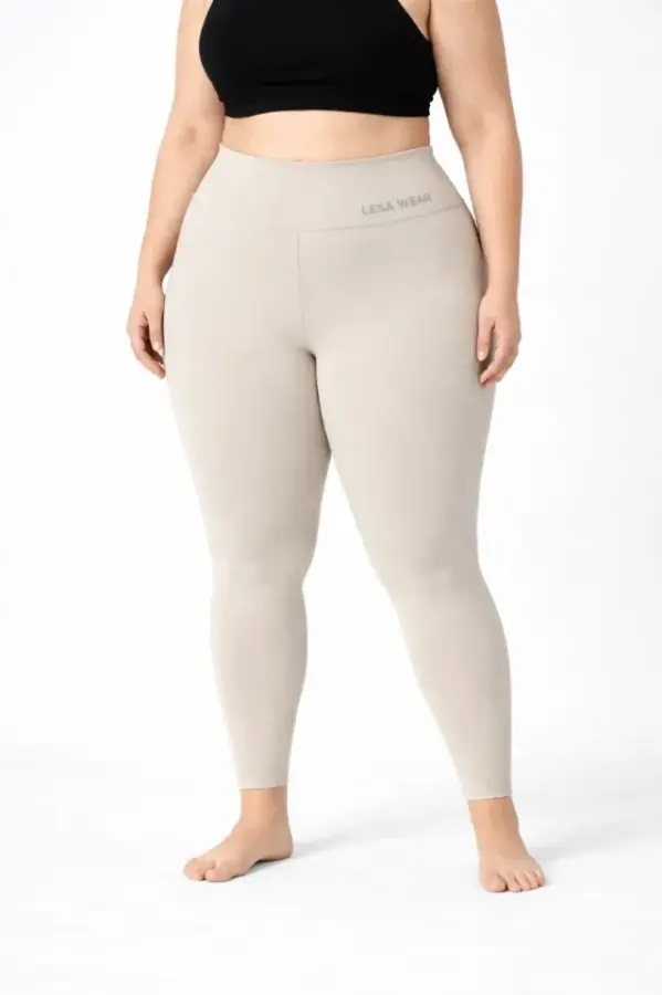 Yüksek Bel Toparlayıcı Likralı Dalgıç Spor Tayt Esnek Battal Büyük Beden - Taş - 3