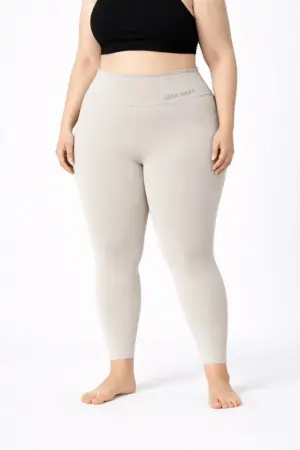 Yüksek Bel Toparlayıcı Likralı Dalgıç Spor Tayt Esnek Battal Büyük Beden - Taş - 4