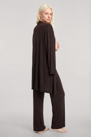 Yumuşak Dokulu Dökümlü Kısa Kimono Kahve - 4
