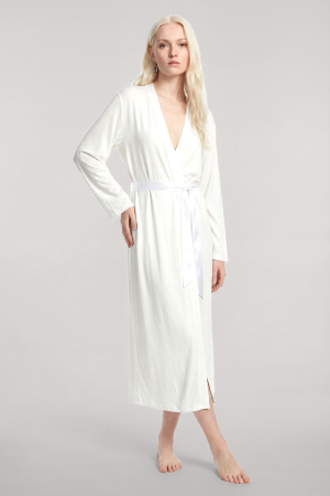 Yumuşak Dokulu Dökümlü Uzun Kimono Ekru - 