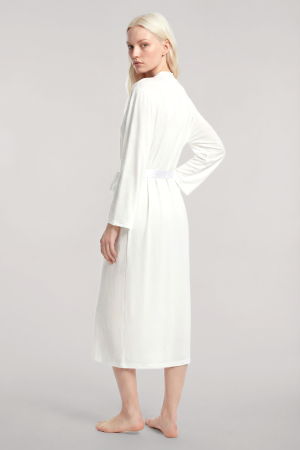 Yumuşak Dokulu Dökümlü Uzun Kimono Ekru - 4
