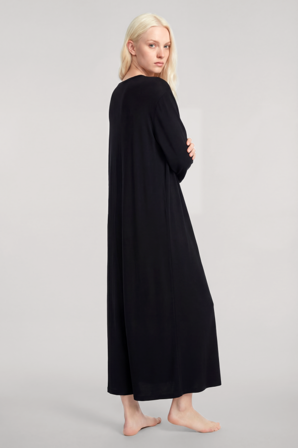 Yumuşak Dokulu Dökümlü Uzun Kimono Siyah - 4