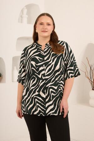 Zebra Desen Büyük Beden Viskon Gömlek Haki - RMG