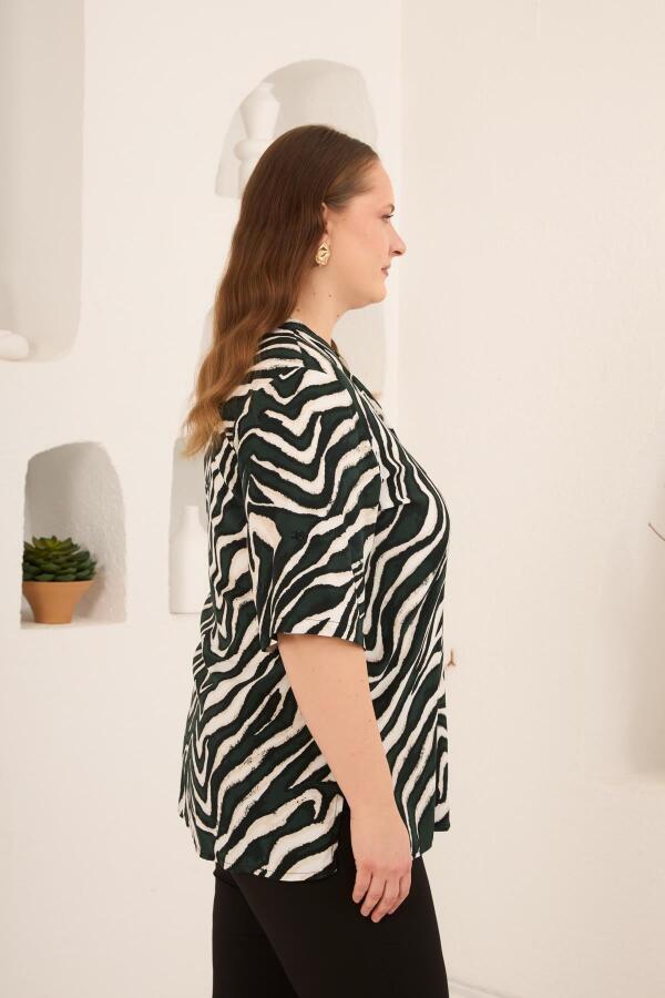 Zebra Desen Büyük Beden Viskon Gömlek Haki - 2