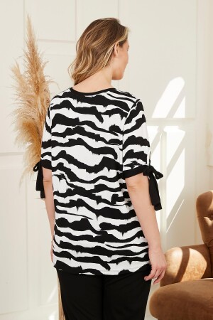 Rmg Zebra Desen Kol Bağcık Detaylı Büyük Beden Siyah Tişört - 4