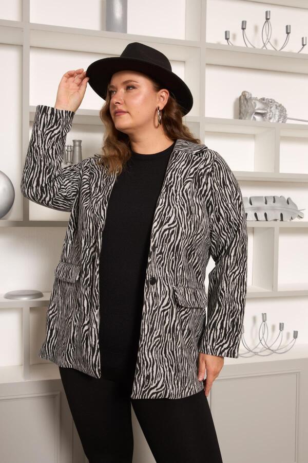 Zebra Desenli Büyük Beden Ceket Gri - 3
