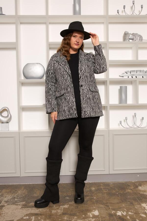 Zebra Desenli Büyük Beden Ceket Gri - 5