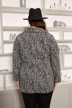 Zebra Desenli Büyük Beden Ceket Gri - 4