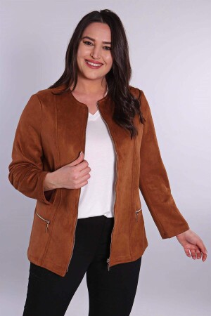 Zippered Tan Suede Jacket - 1