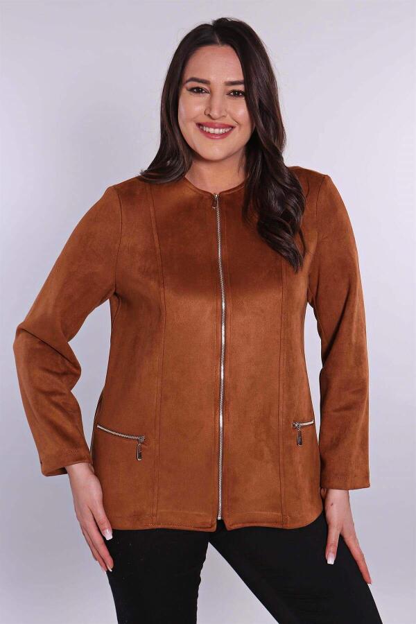 Zippered Tan Suede Jacket - 2