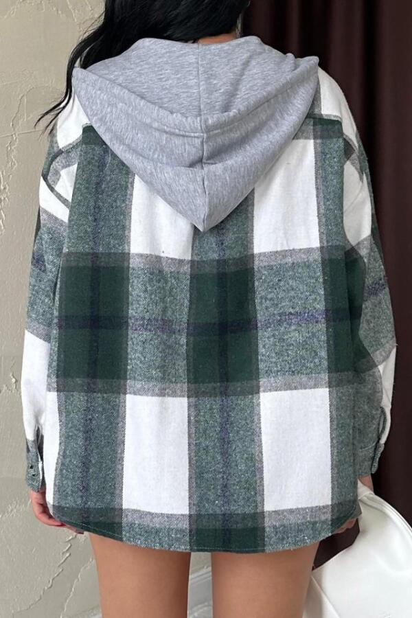 Zümrüt Kapüşonlu Oduncu Gömlek - 3