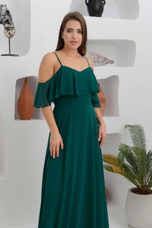 Emerald Low Sleeve Strappy Long Evening Dress - 4