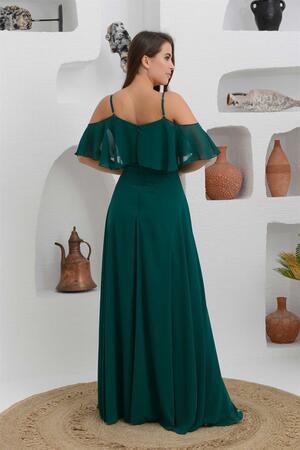 Emerald Low Sleeve Strappy Long Evening Dress - 5